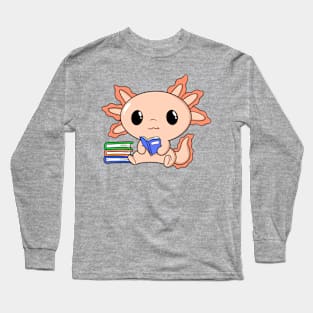 Cute Kawaii Orange Axolotl Reading With Books Long Sleeve T-Shirt